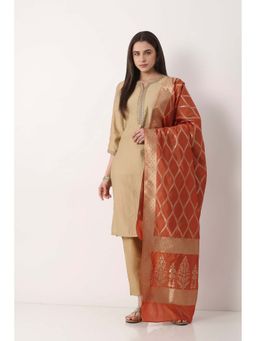 Biba - Women Rust Art Silk Zari Woven Dupatta