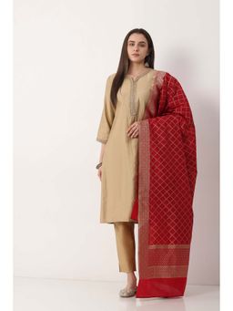 Biba - Women Red Art Silk Zari Woven Dupatta