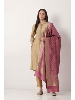 Biba - Women Onion Pink Art Silk Zari Woven Dupatta