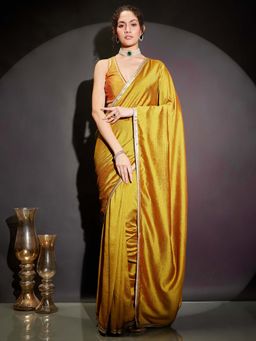 Janasya - Women Mustard Solid Silk Blend Ready To Wear Saree with Unstitched Blouse
