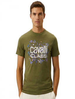 Cavalli Class - Olive Print Logo T-Shirt (XL)