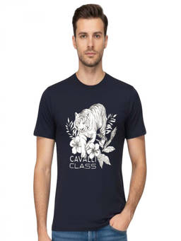 Cavalli Class - Navy Blue Crewneck Printed Logo T-Shirt