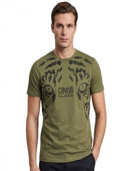 Cavalli Class - Olive Logo Print T-Shirt (XL)