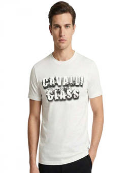 Cavalli Class - White Crewneck Logo Print T-Shirt