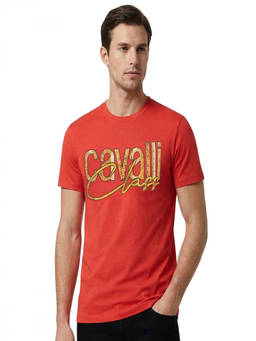 Cavalli Class - Red Crewneck Printed Logo T-Shirt