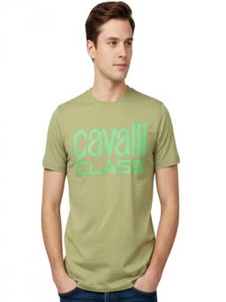 Cavalli Class - Green Crewneck Printed Logo T-Shirt