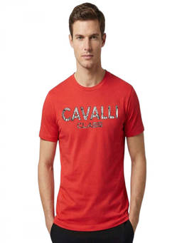 Cavalli Class - Red Crewneck Logo Print T-Shirt