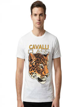 Cavalli Class - White Crewneck Printed Logo T-Shirt