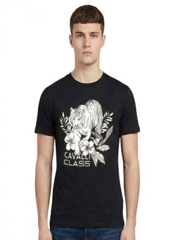Cavalli Class - Black Crewneck Printed Logo T-Shirt