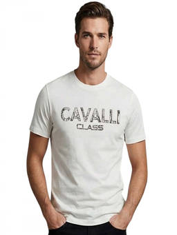 Cavalli Class - White Crewneck Logo Print T-Shirt