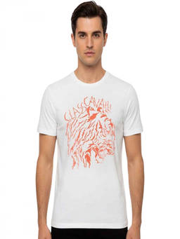 Cavalli Class - White Crewneck Printed Logo T-Shirt