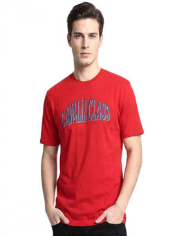 Cavalli Class - Red Crewneck Logo Print T-Shirt