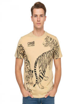 Cavalli Class - Beige Graphic Logo Print T-Shirt (2XL)