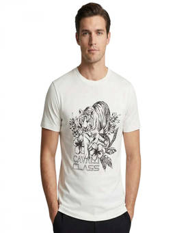 Cavalli Class - White Crewneck Printed Logo T-Shirt