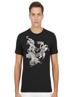 Cavalli Class - Black Crewneck Logo Print T-Shirt