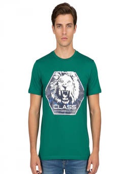 Cavalli Class - Green Crewneck Printed Logo T-Shirt