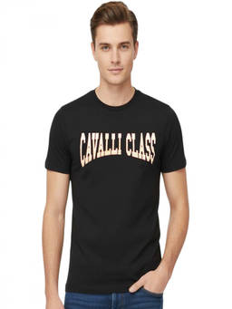 Cavalli Class - Black Crewneck Printed Logo T-Shirt