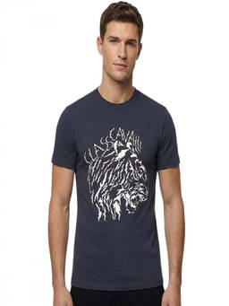Cavalli Class - Navy Blue Crewneck Printed Logo T-Shirt