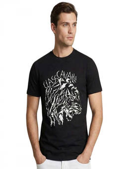 Cavalli Class - Black Crewneck Printed Logo T-Shirt
