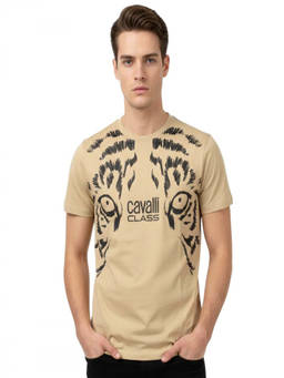 Cavalli Class - Beige Graphic Logo Print T-Shirt (XL)