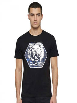 Cavalli Class - Black Crewneck Printed Logo T-Shirt
