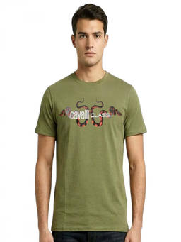 Cavalli Class - Olive Logo Print T-Shirt