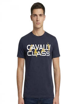 Cavalli Class - Navy Blue Crewneck Logo Print T-Shirt