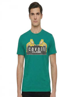 Cavalli Class - Green Crewneck Logo Print T-Shirt