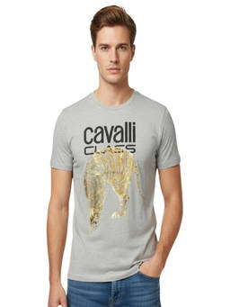 Cavalli Class - Grey Graphic Logo Print T-Shirt (XL)