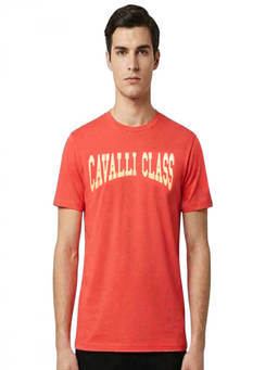 Cavalli Class - Red Crewneck Printed Logo T-Shirt