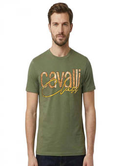 Cavalli Class - Olive Crewneck Logo Print T-Shirt