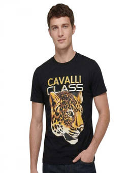 Cavalli Class - Black Crewneck Printed Logo T-Shirt