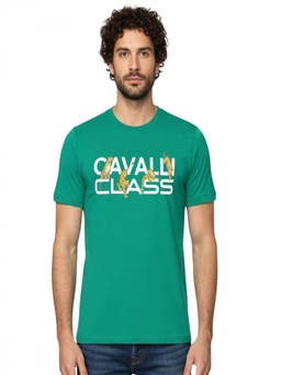 Cavalli Class - Green Crewneck Logo Print T-Shirt