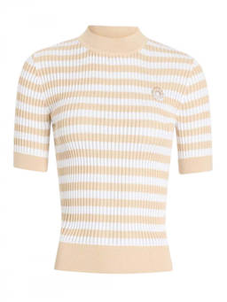 Patou - Beige Stripes Mock Collar T-Shirt (M)