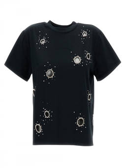 Des Phemmes - Black Embellished Crew Neck T-Shirt (S)