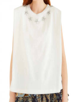FARM Rio - White Embellished Crew Neck T-Shirt (S)