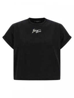 BALMAIN - Black Cropped T-Shirt