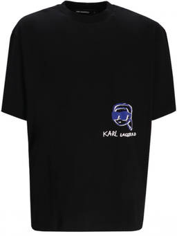 Karl Lagerfeld - Black Crewneck Logo Print T-Shirt (L)
