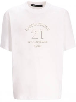 Karl Lagerfeld - White Crewneck Embossed Logo T-Shirt (L)