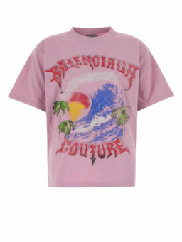 Balenciaga - Pink Graphic Crew Neck T-Shirt