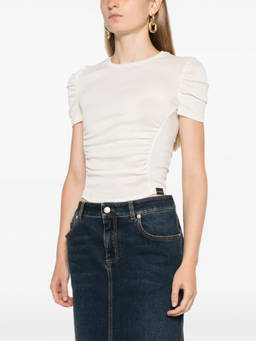 Pinko - Off White Martello Ruched-Detailing T-Shirt (XS)