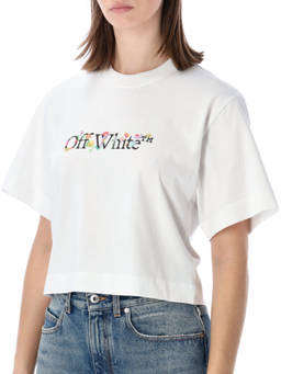 OFF-WHITE - White Round Neck Logo Print Cropped T-Shirt