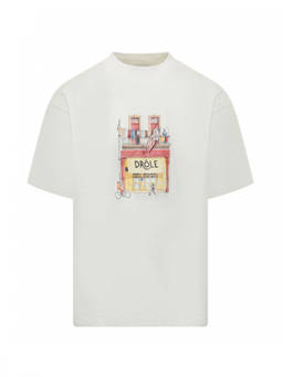 Drole De Monsieur - White Printed Crew Neck T-Shirt