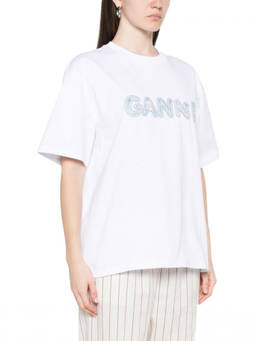 Ganni - White Logo Crew Neck T-Shirt