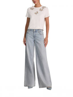 Alice + Olivia - White Embellished Crew Neck T-Shirt