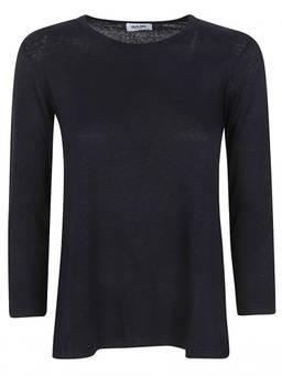 Base - Navy Blue Linen Jersey T-Shirt