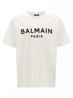 BALMAIN - White Logo Print T-Shirt (S)