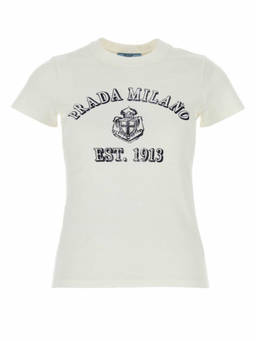 PRADA - White Crewneck Logo T-Shirt
