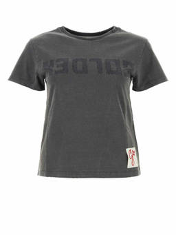 Golden Goose - Golden Genuine Leather Grey Logo-Print Cotton T-Shirt