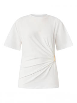Pinko - White Crew Neck Draping T-Shirt